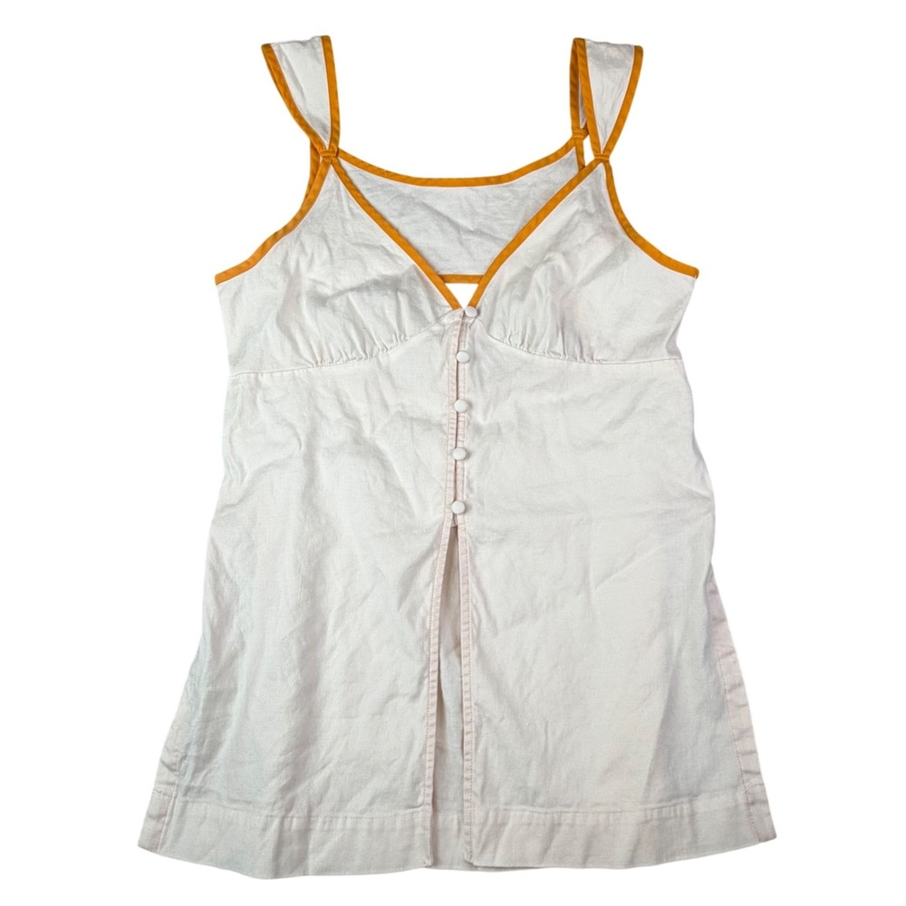 Anthropologie Linen Blend Cami Top Open Back Button Front Coastal Boho L summer